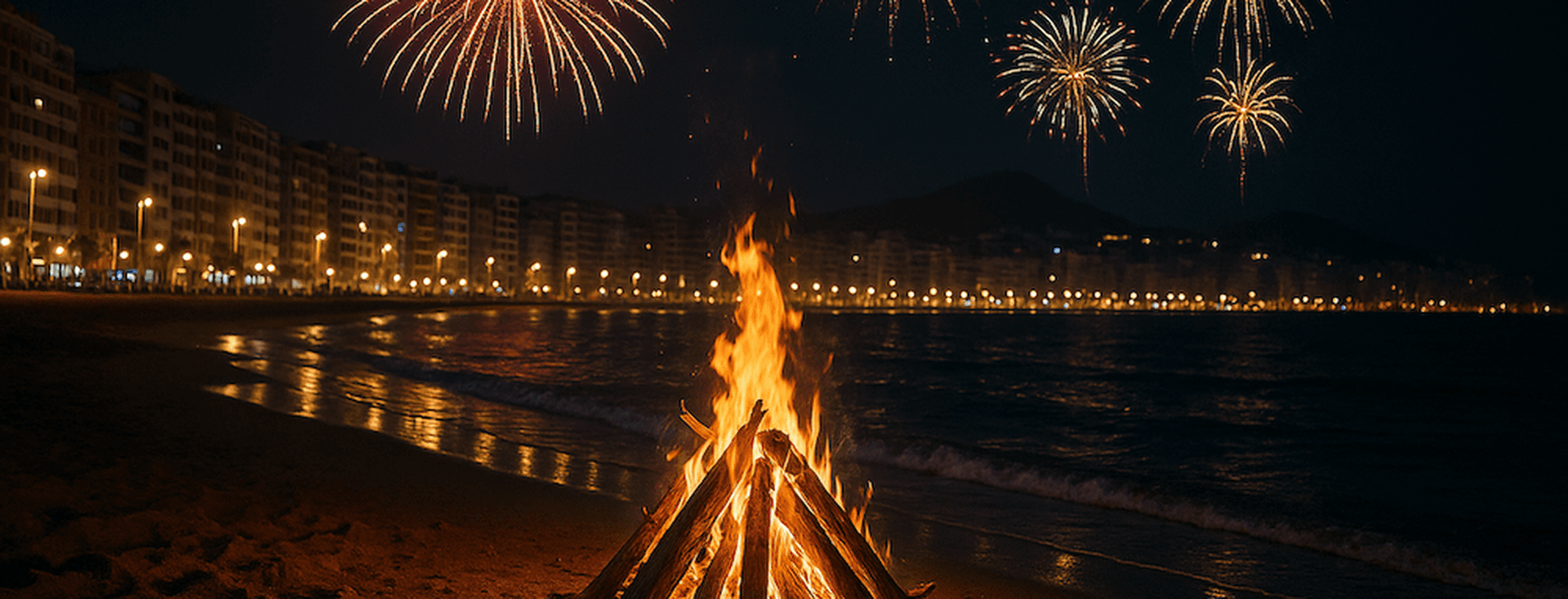 Hogueras y fuegos artificiales en la noche de San Juan