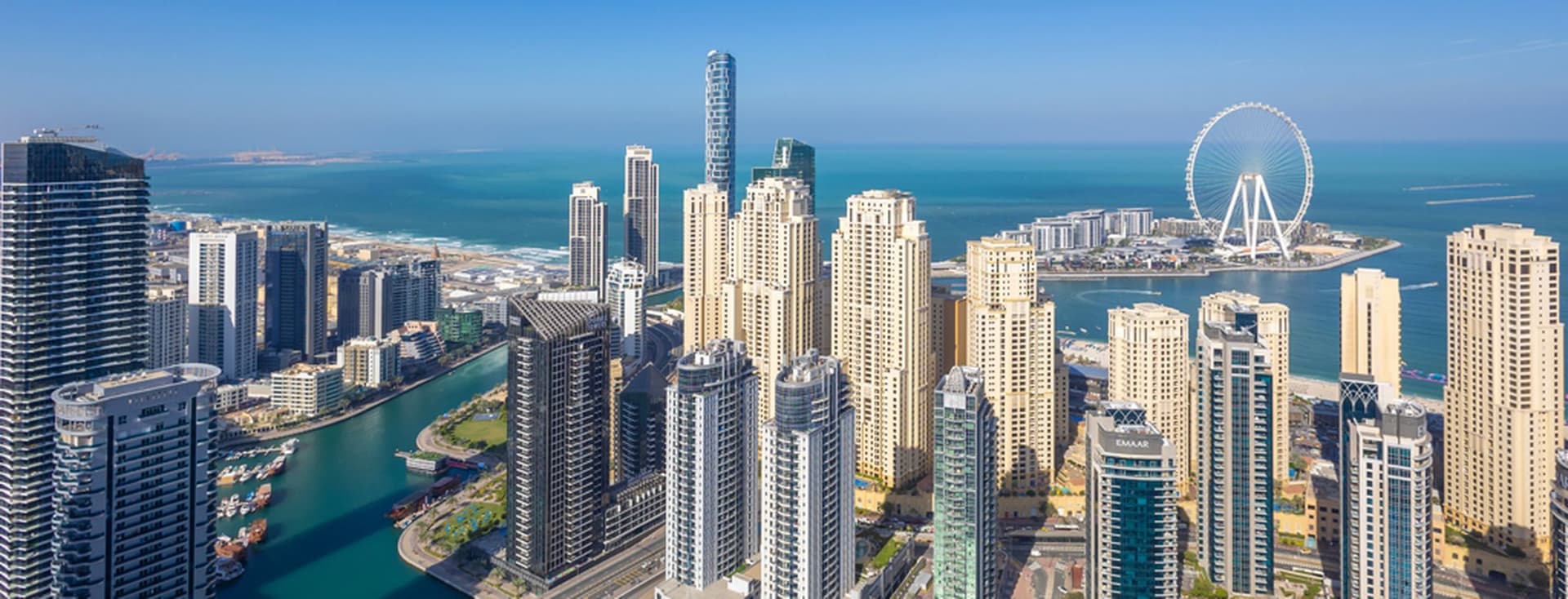 wide angle birds eye view of marina