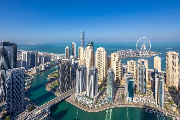 wide angle birds eye view of marina