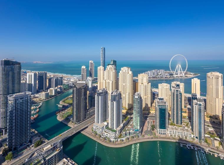 wide angle birds eye view of marina