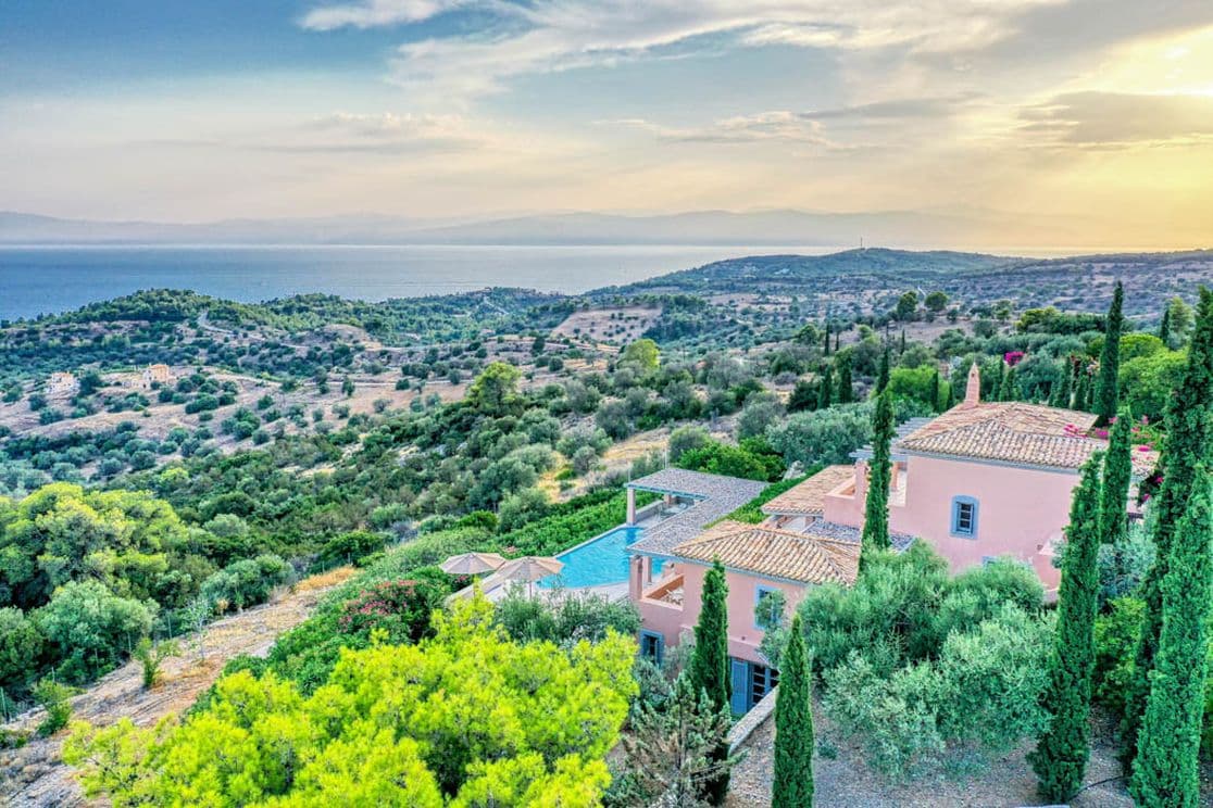 Drone photography of Porto Cheli during sunset
