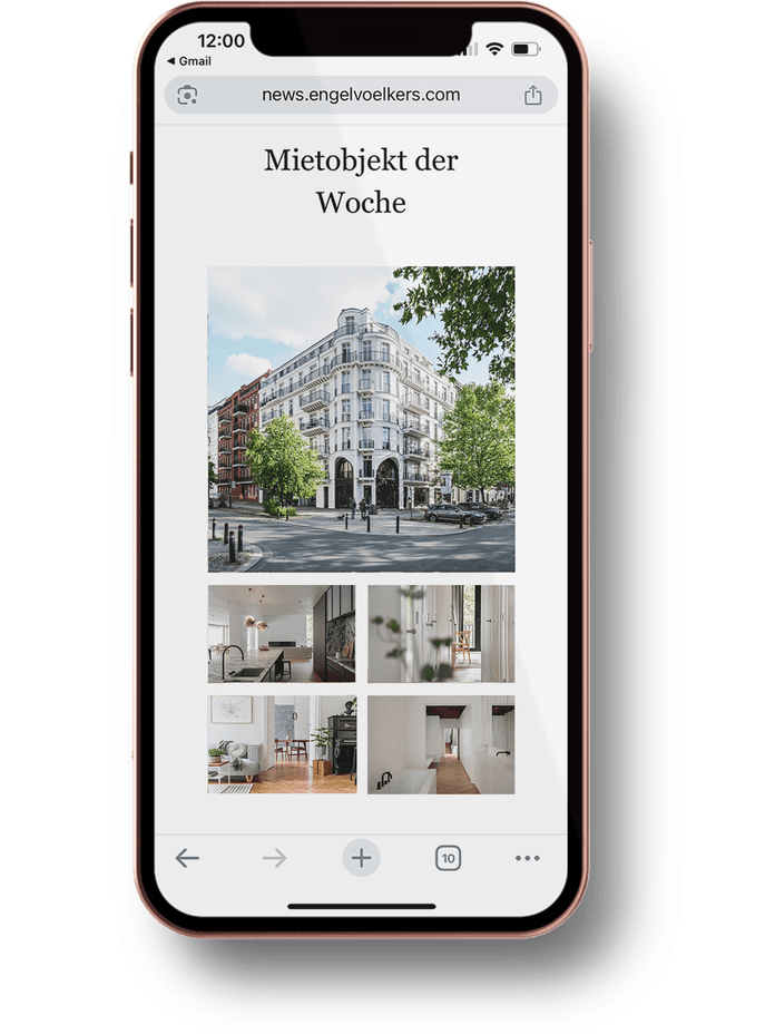 Handy, auf dem der Engel & Völkers Newsletter angezeigt wird
