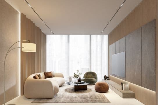 Contemporary living room in Bayview apartment