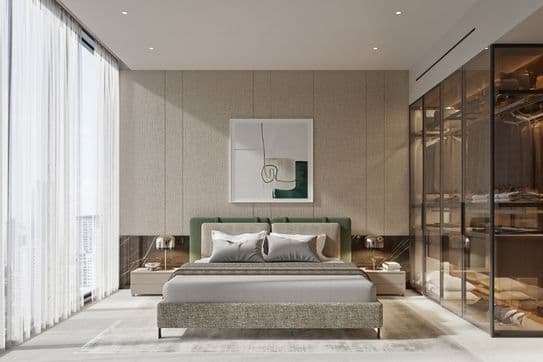 modern interior of bedroom in Bayview Boulevard apartment