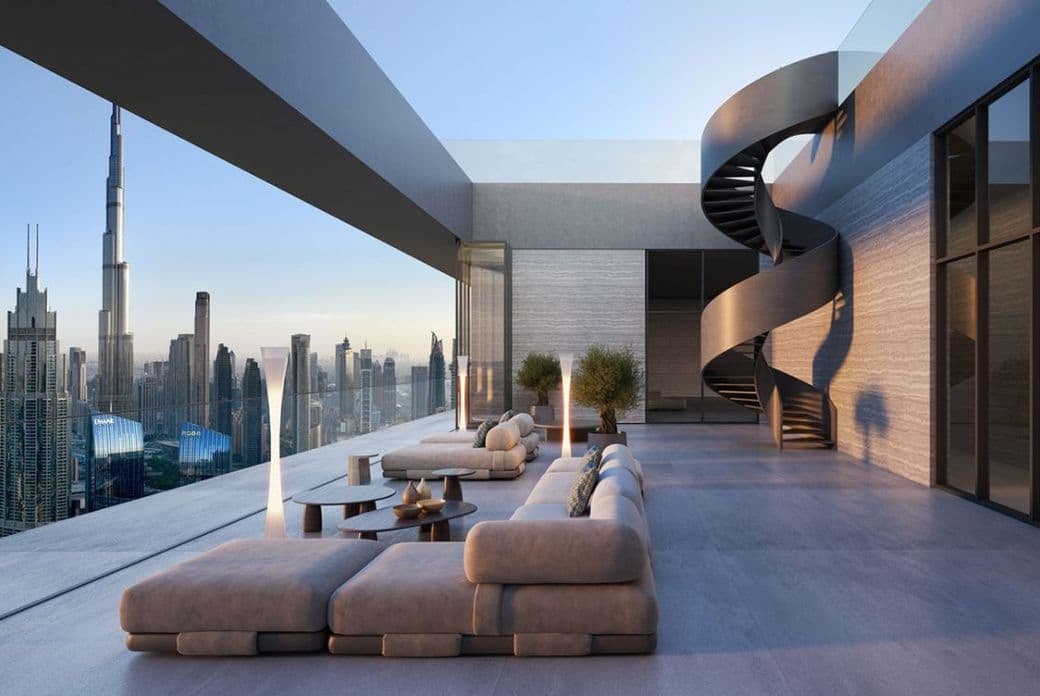 Lounge view of Akala apartment overlooking the Burj Khalifa