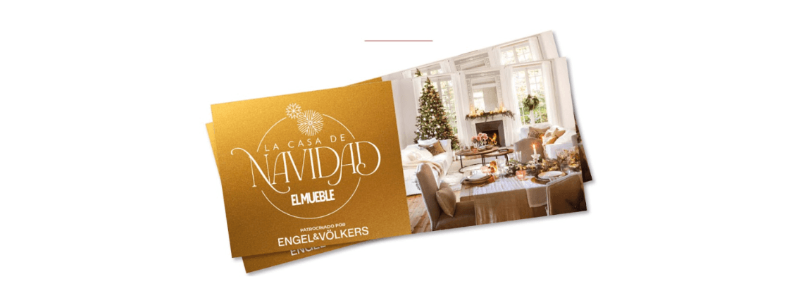 Engel & Völkers Anzeige für "La Casa de Navidad" mit einem dekorierten Wohnzimmer mit Weihnachtsbaum und Esstisch.