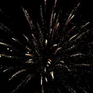 Golden fireworks explode against a black night sky, radiating outward in a starburst pattern.