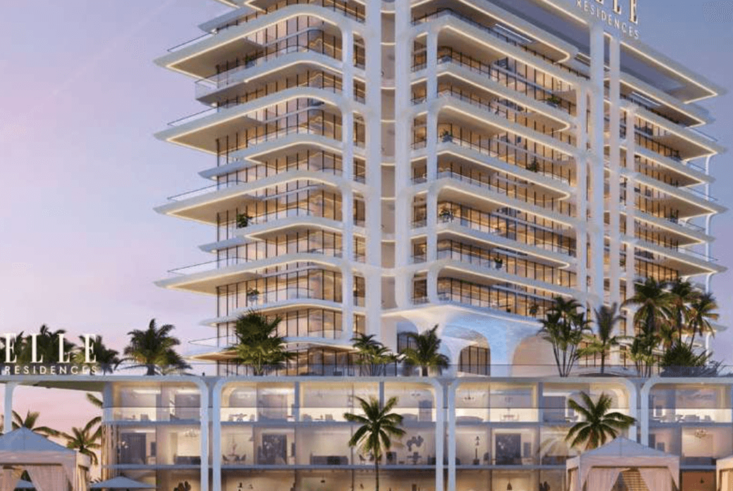 ELLE Residences exterior on Dubai Islands with contemporary architecture and waterfront views.