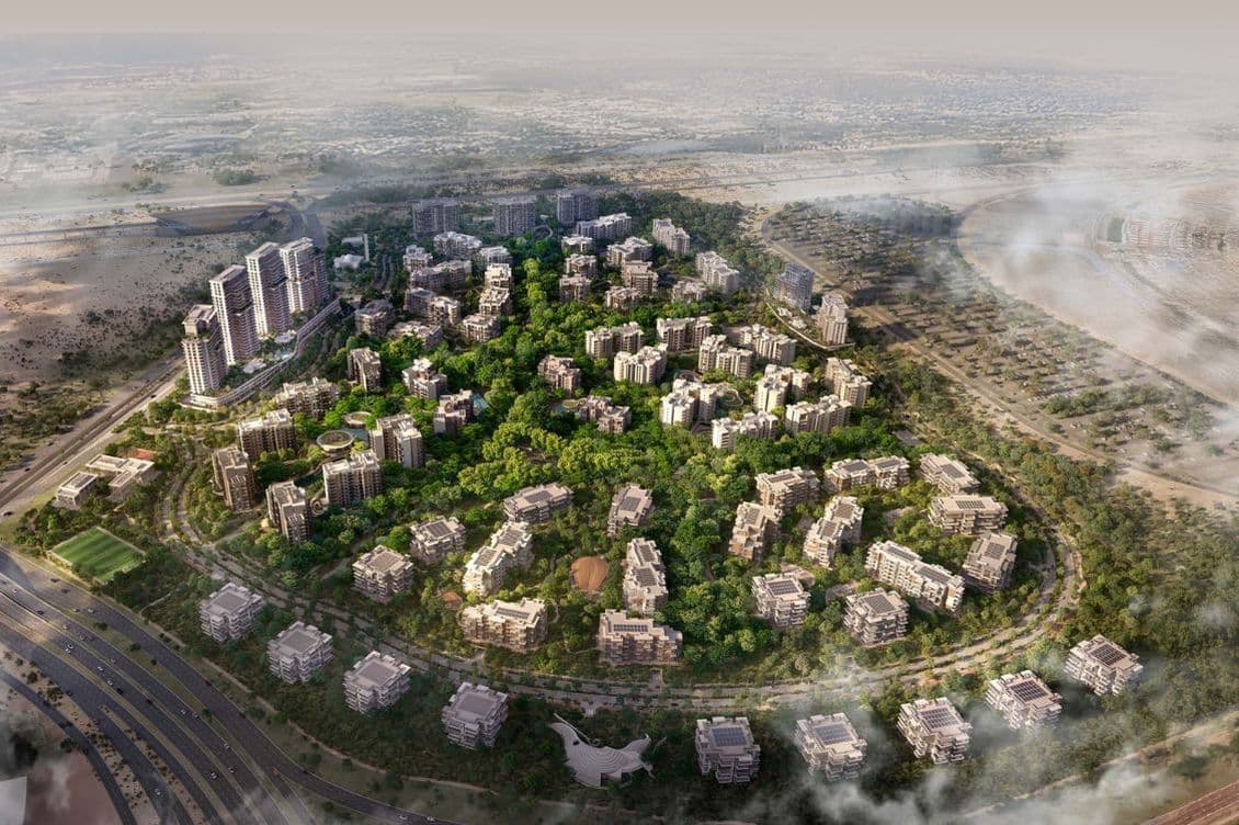 Luftaufnahme mit Lage und Anordnung von Distrikt, Ghaf Woods.