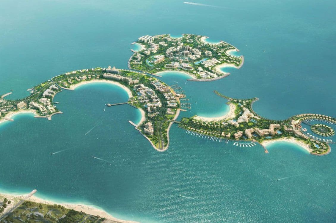 aerial view of Al Marjan Island showing luxury resorts and apartments