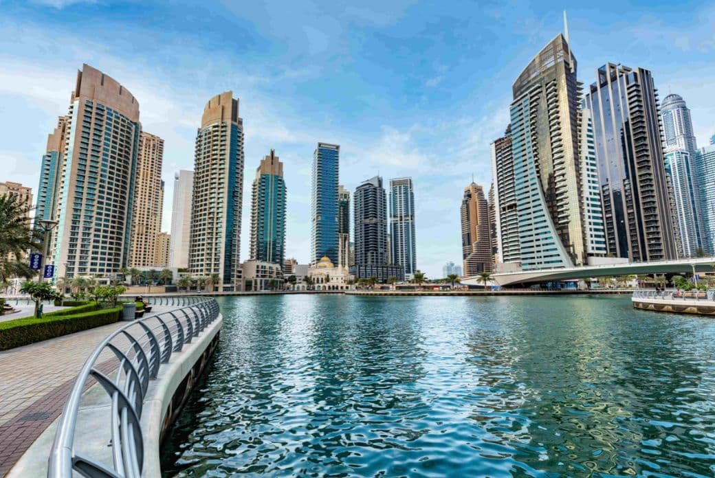 Dubai Marina skyline and waterfront