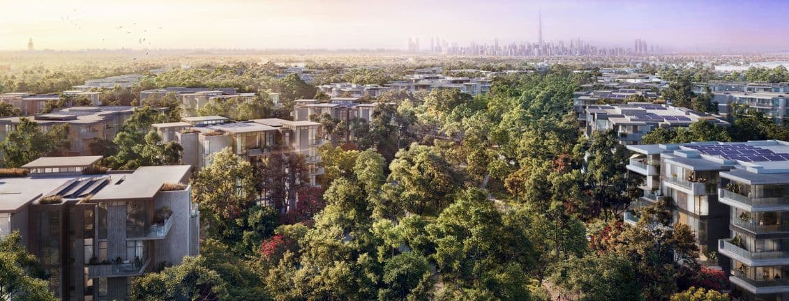 Eco-friendly homes amidst lush greenery at Ghaf Woods