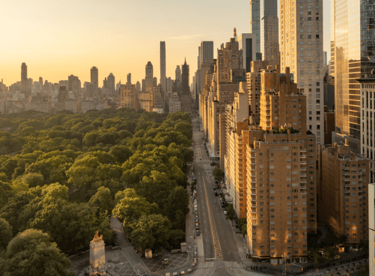 View into the central park and New York skyline from the Mandarin Oriental New York Hotel.