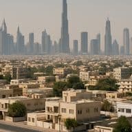 Arabic style villas set amidst a backdrop of Downtown Dubai