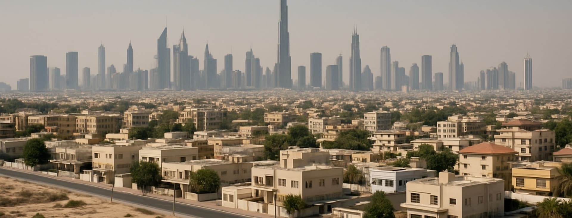 Arabic style villas set amidst a backdrop of Downtown Dubai