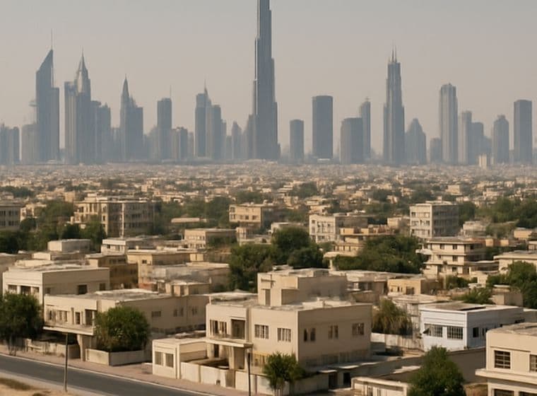 Arabic style villas set amidst a backdrop of Downtown Dubai