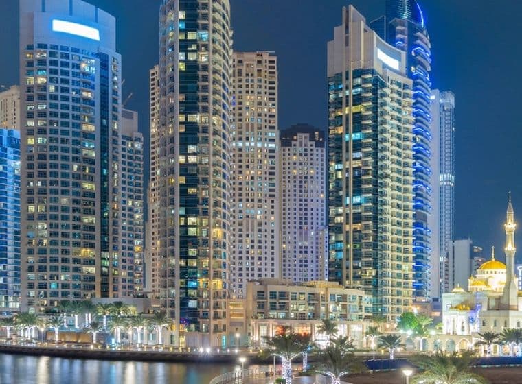 Dubai marina waterfront and skyline
