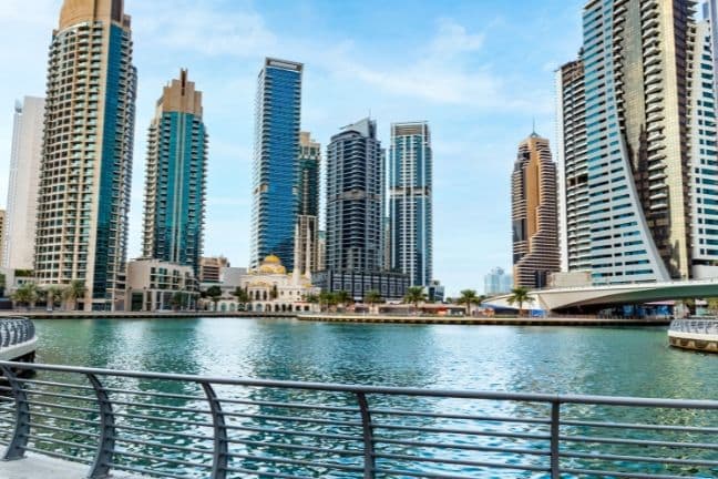 Dubai marina promenade, a popular area for British people moving to Dubai