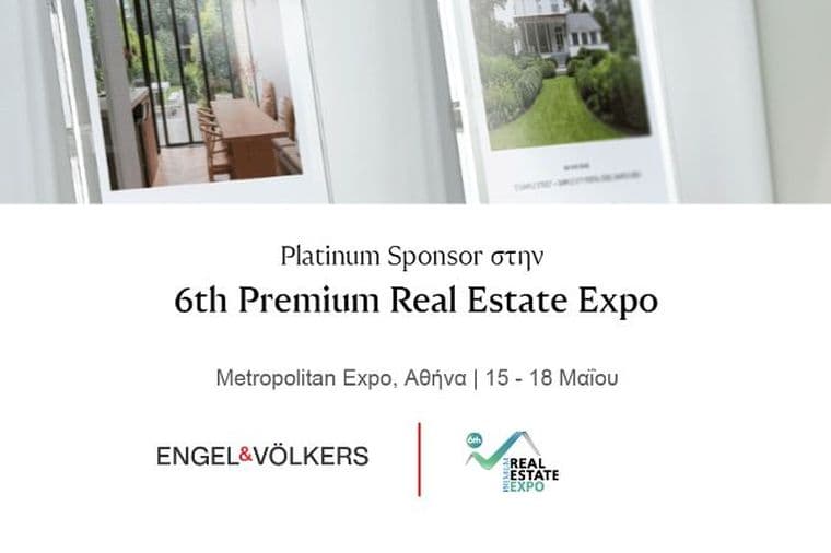 Promotional banner for the 6th Premium Real Estate Expo featuring Engel & Völkers as Platinum Sponsor