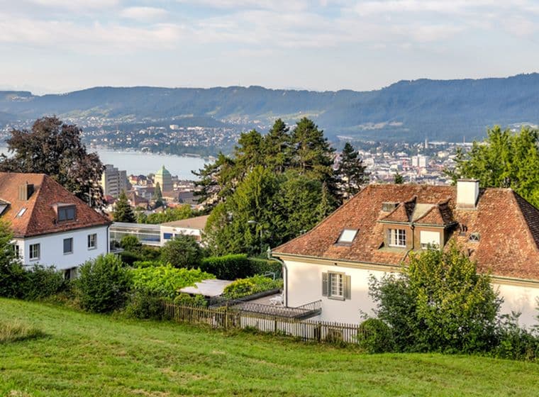 Views from the hilltop Sorell Park in Zurich Switzerland stock photo