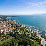 Aerial view of Nyon old city and waterfront in SwitzerlandAerial view of Nyon old city and waterfront in Switzerland