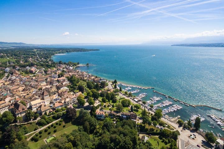 Aerial view of Nyon old city and waterfront in SwitzerlandAerial view of Nyon old city and waterfront in Switzerland