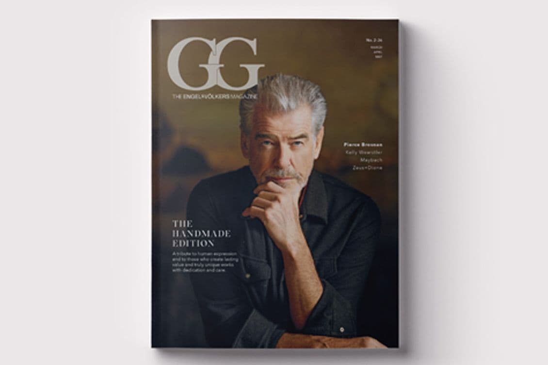 A GG Magazine címlapján egy szürke hajú, szakállas férfi látható, aki elgondolkodó pózban áll, sötét inget visel; a címlap címe: „The Handmade Edition”.