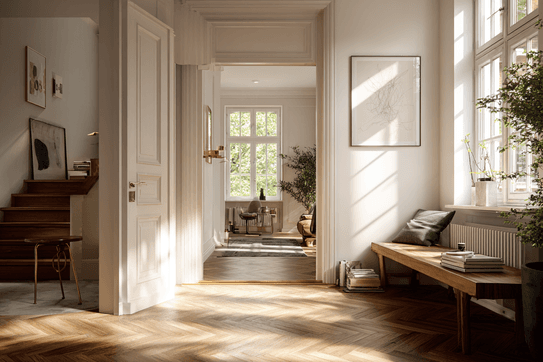 Hallway in midday light. Warm colors, peaceful atmosphere.