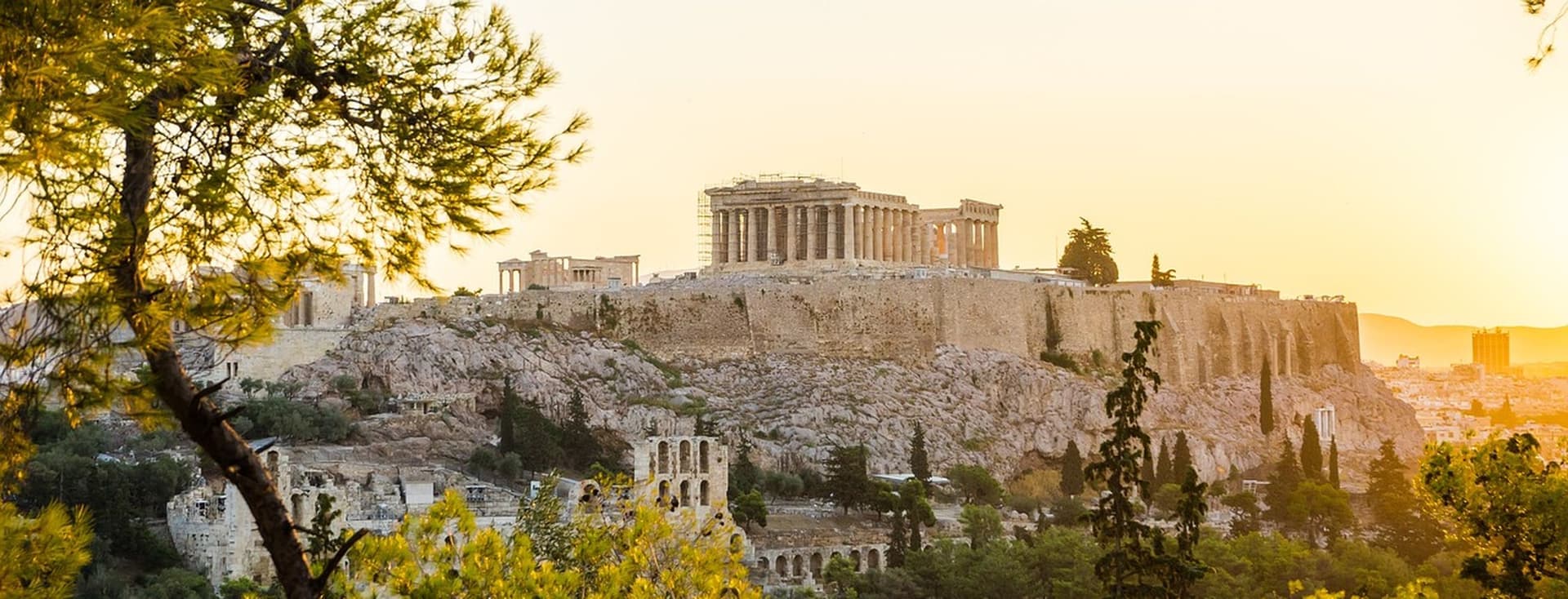 Acropolis in Athens with sun