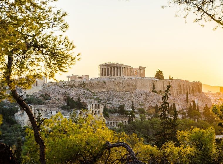 Acropolis in Athens with sun