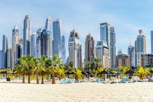 JBR Beach with Dubai Marina Skyline