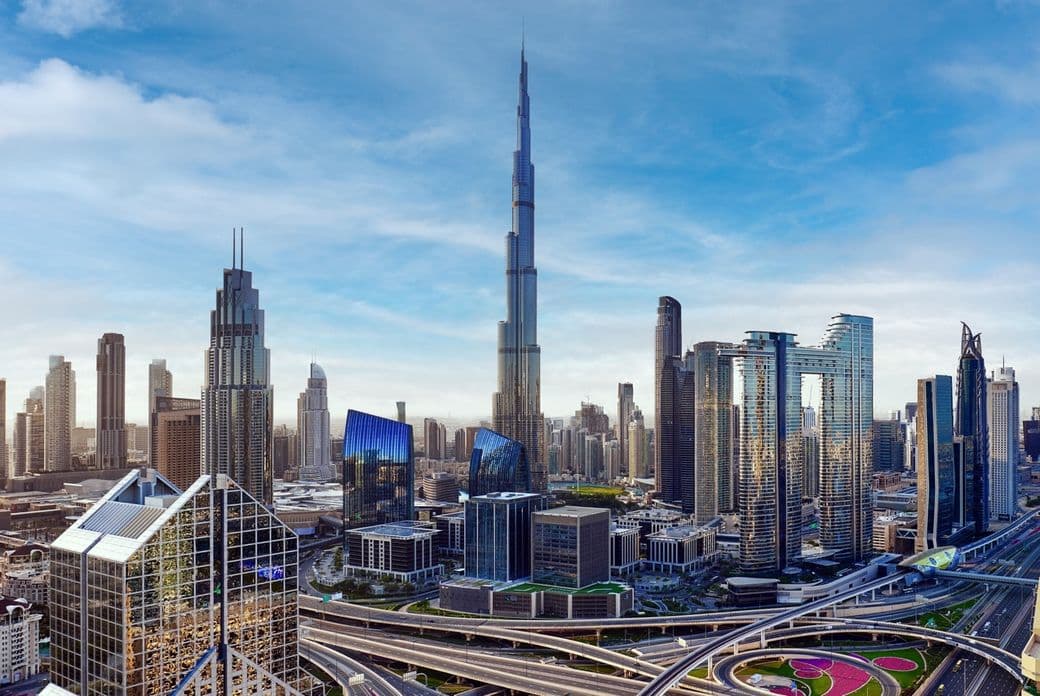 Dubai skyline at sunset