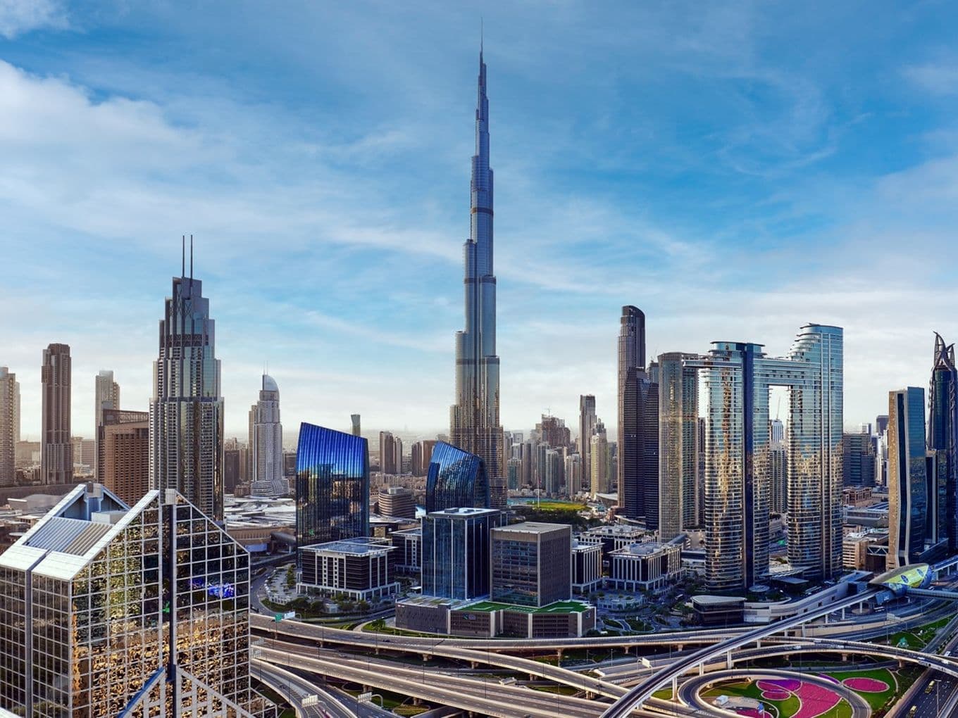 Dubai skyline at sunset