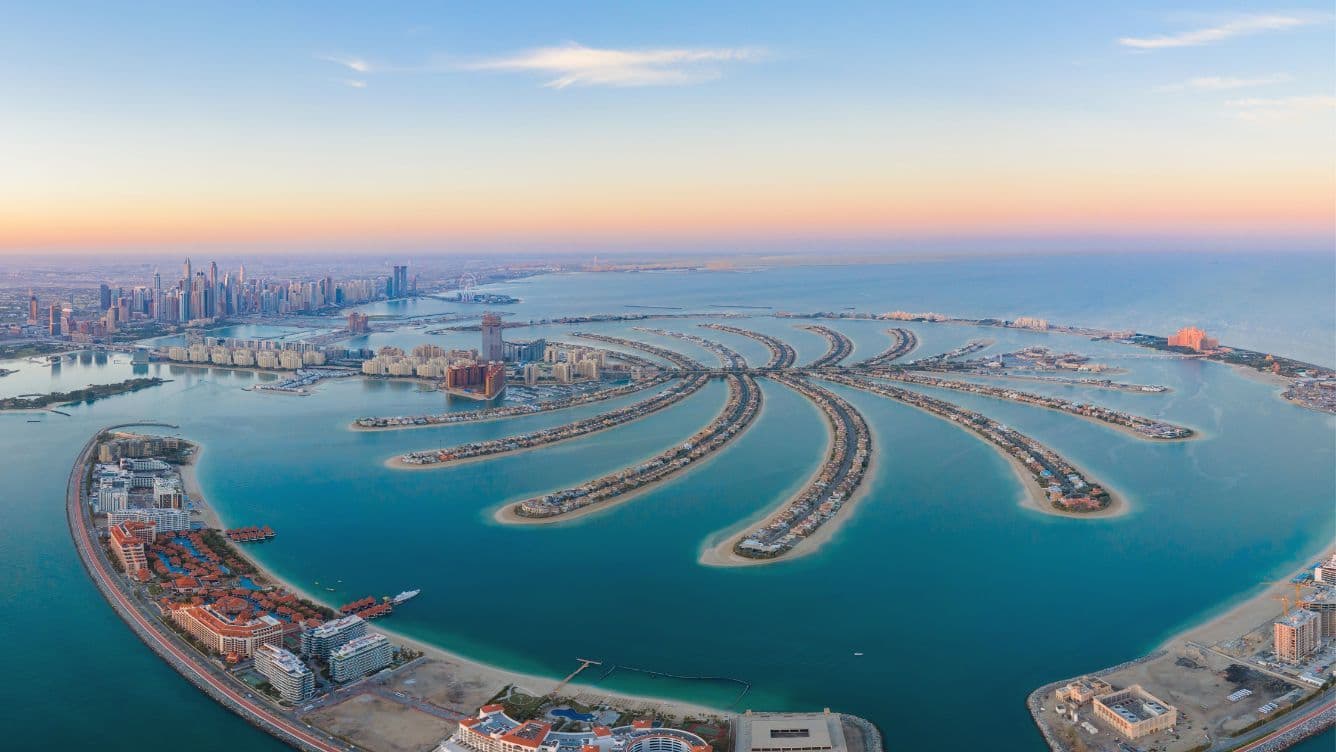 Aerial view of Palm Jumeirah, a landmark development by Nakheel, one of Dubai's top real estate developers
