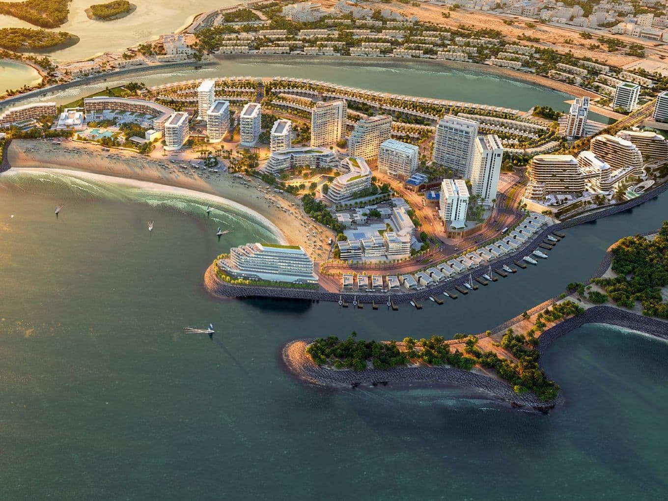 Aerial view of beachfront villas nestled along the shoreline, offering direct access to the beach.