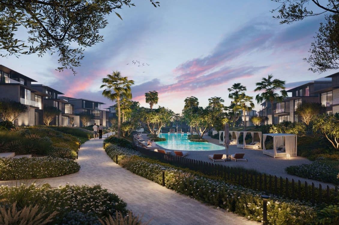 Evening view of Nad Al Sheba Gardens villas