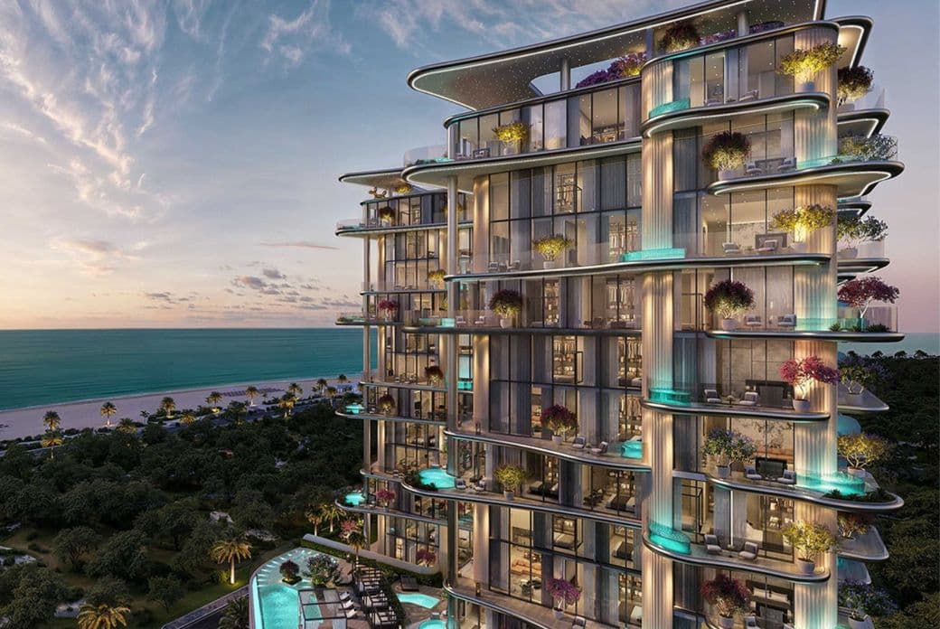 Exterior of Villa Del Gavi with swimming pools on balconies and beachfront location