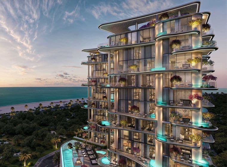 Exterior of Villa Del Gavi with swimming pools on balconies and beachfront location