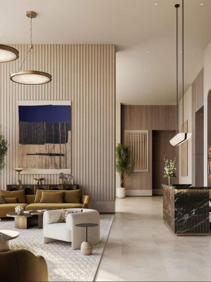 Contemporary entrance lobby at Lyvia by Palace