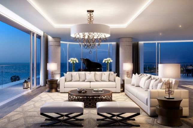 Dining and lounge area inside W Residences Dubai – The Palm with designer interiors and modern finishes.