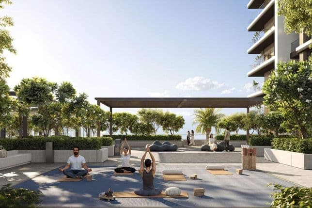 Zen-style outdoor yoga deck at Lyvia by Palace