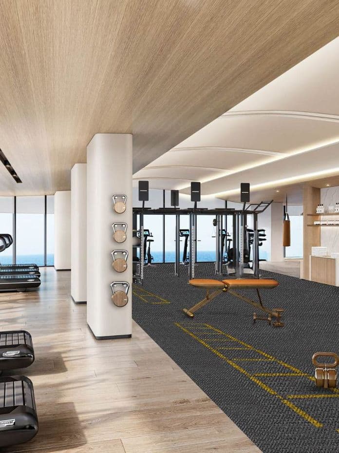 Gym at La Mazzoni by Luxe at Al Marjan Island RAK with sea views and luxury fitness amenities