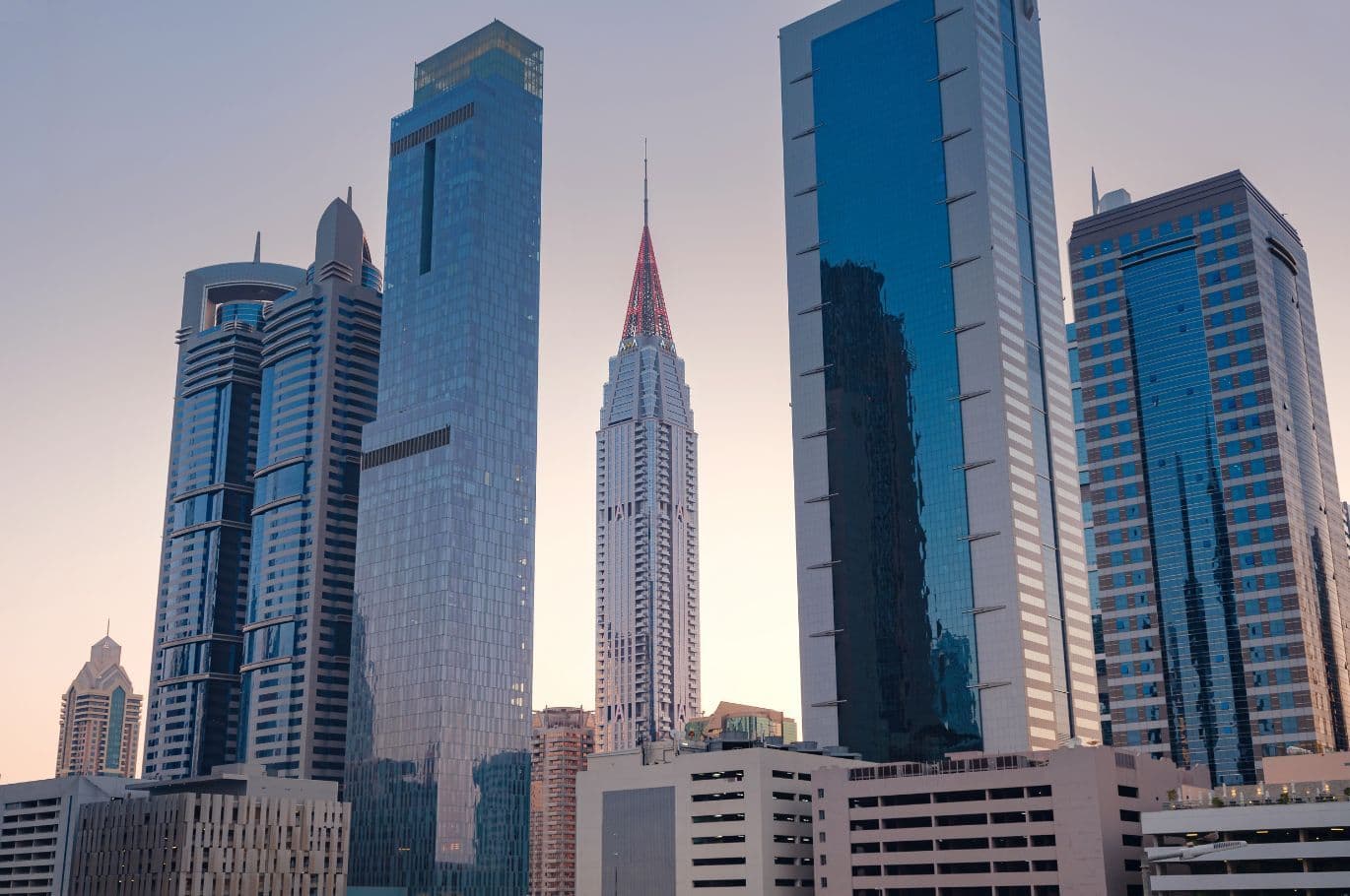 Dubai buildings at sundown