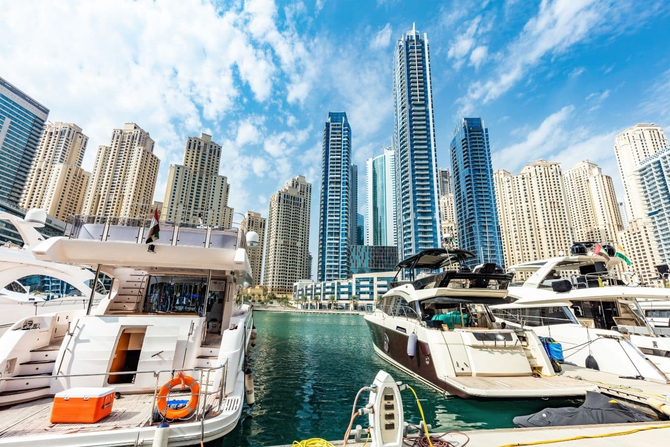 Moored yachts in Dubai Marina