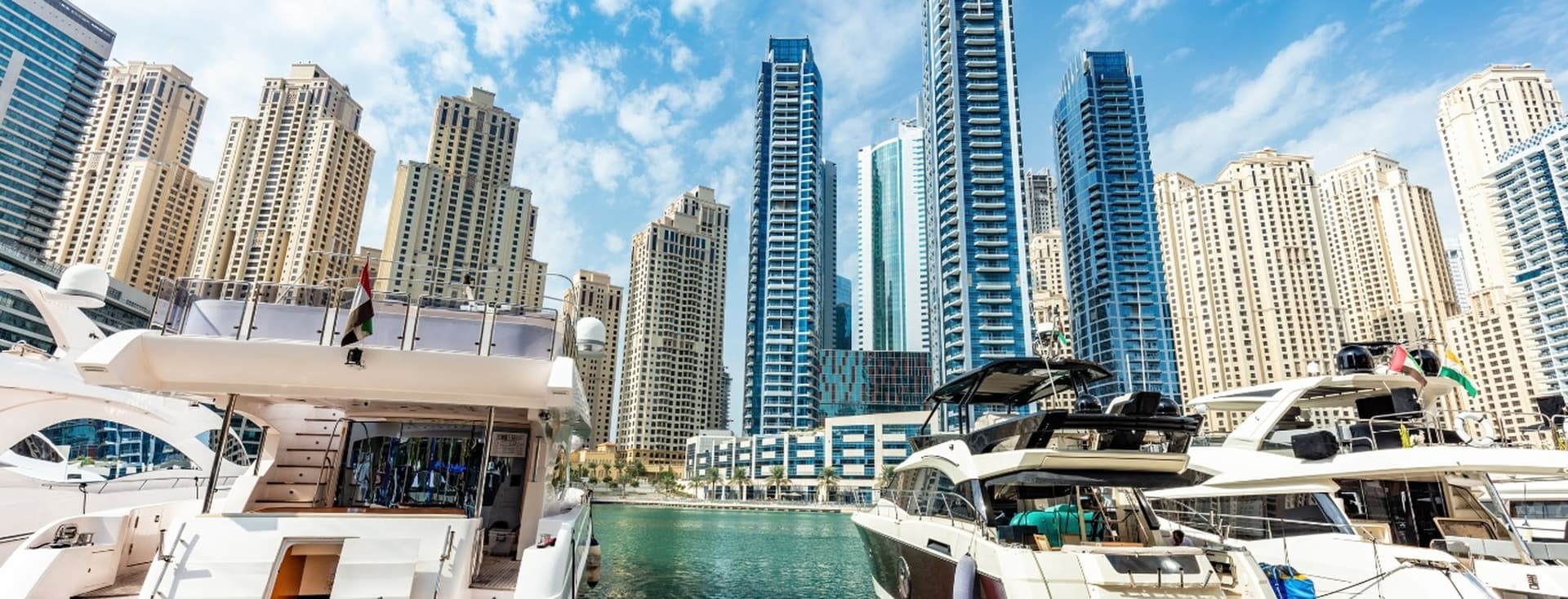 Moored yachts in Dubai Marina