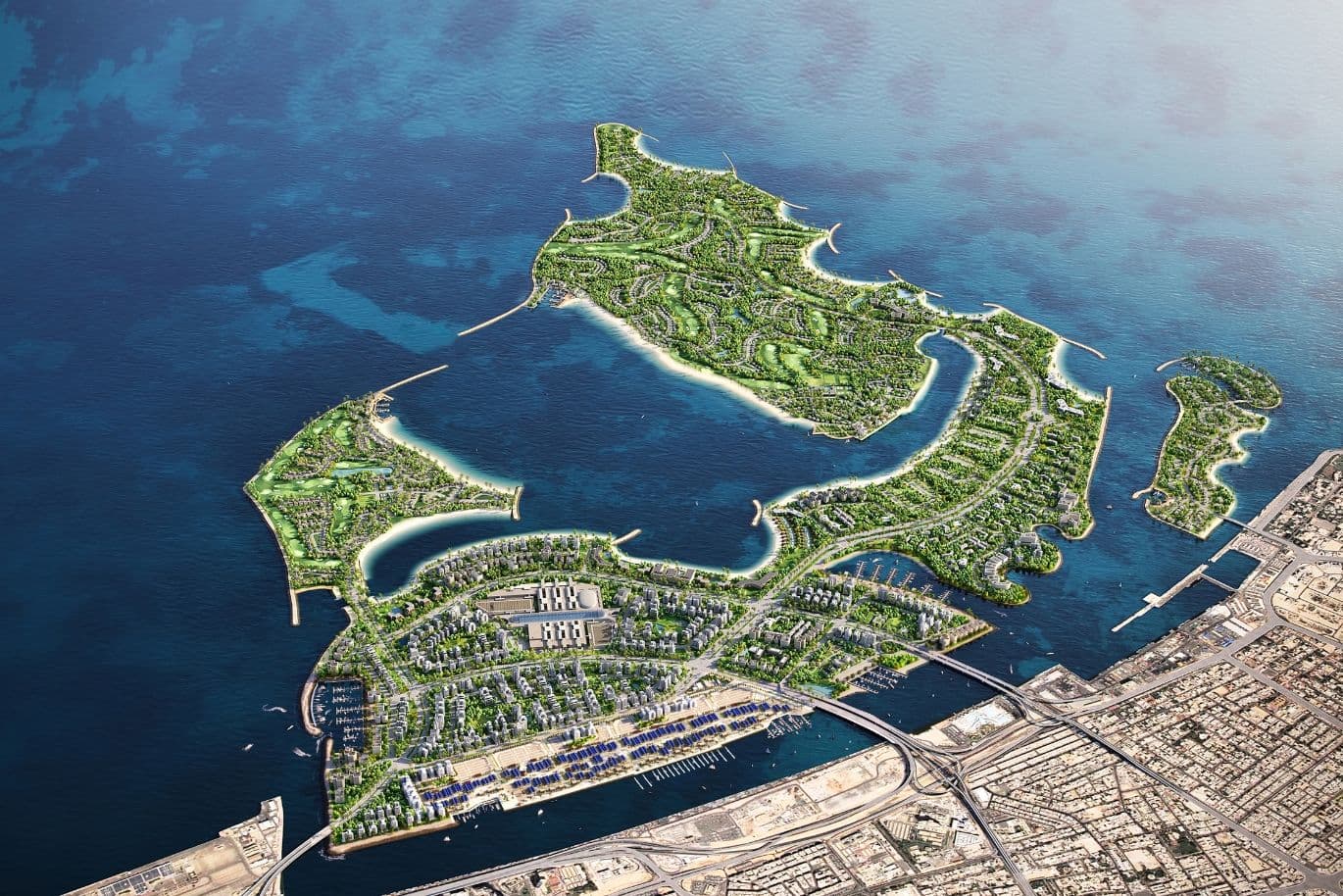Luftaufnahme des Gebiets der Dubai-Inseln