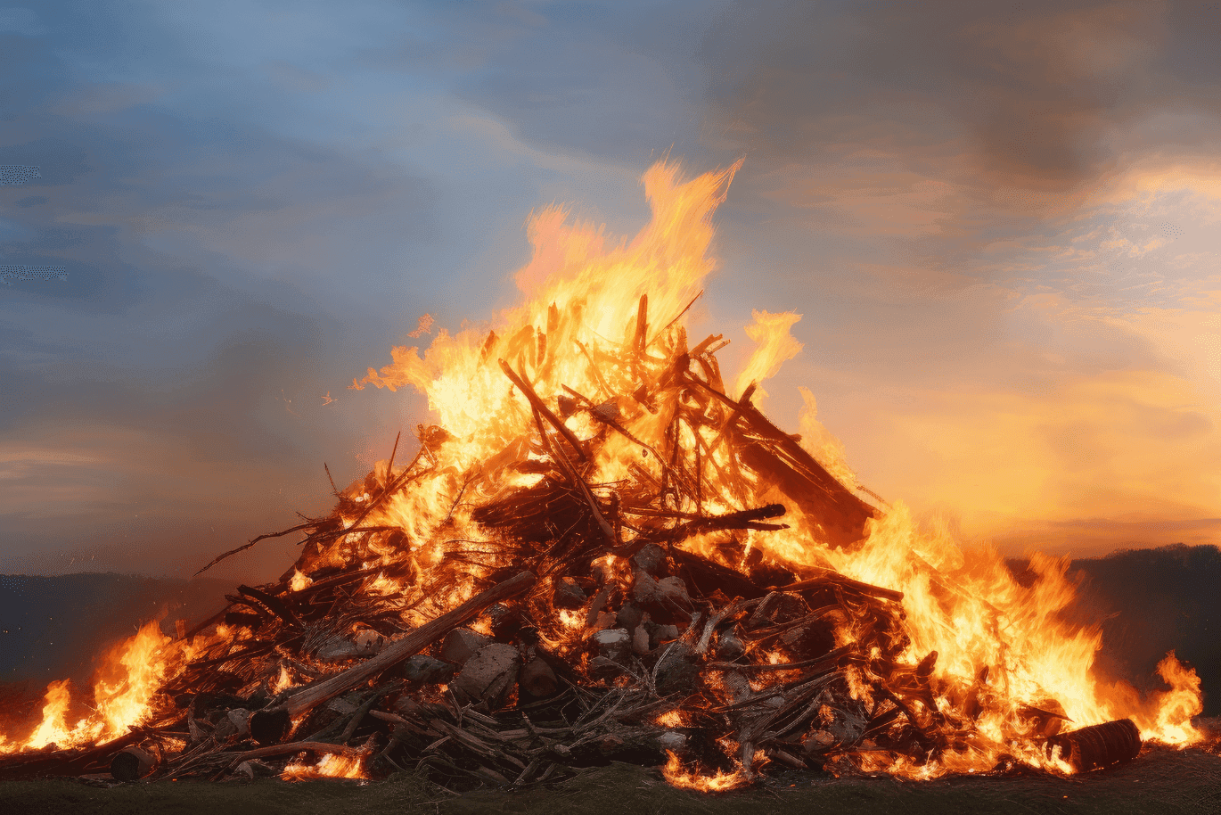 riesiges loderndes Osterfeuer