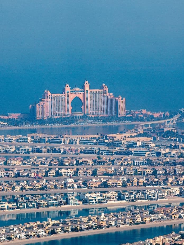 beachfront villas and The Atlantis resort on Palm Jumeirah Dubai