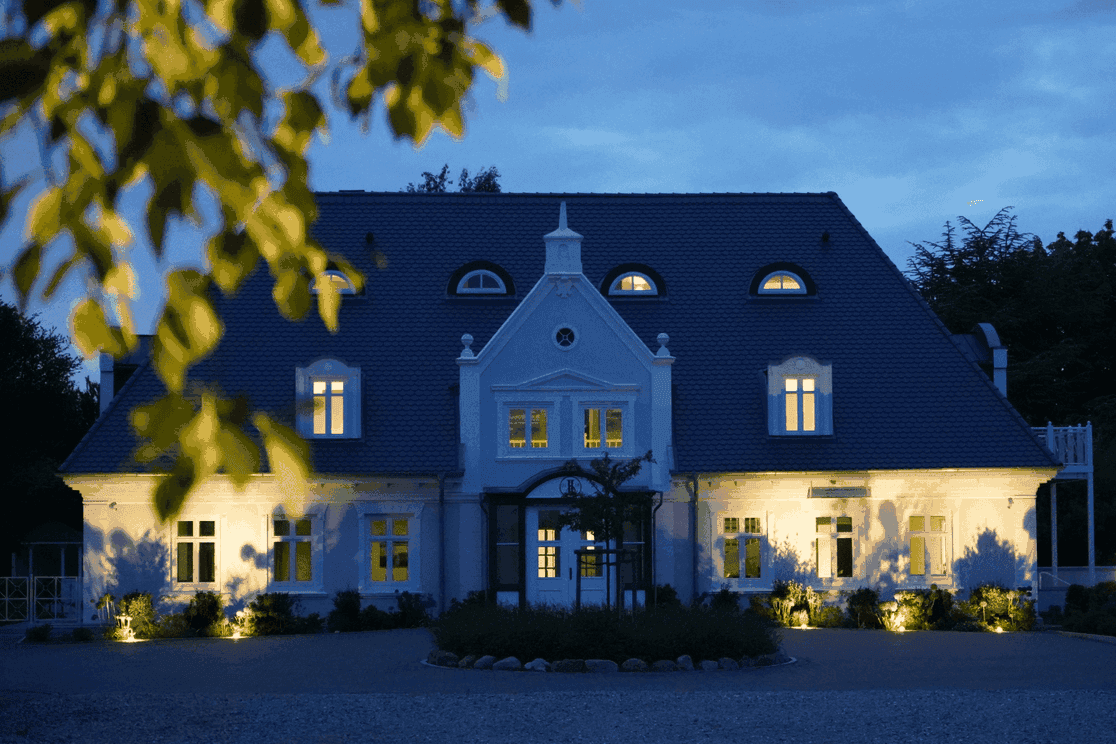 Large villa at the blue hour in beautiful evening lighting