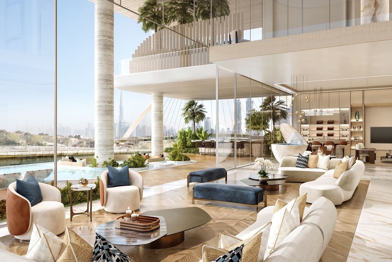 Triple-height living space in penthouse at Casa Canal, Dubai